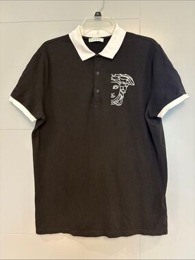 Versace Black Polo with White Collar and Sleeve Trim